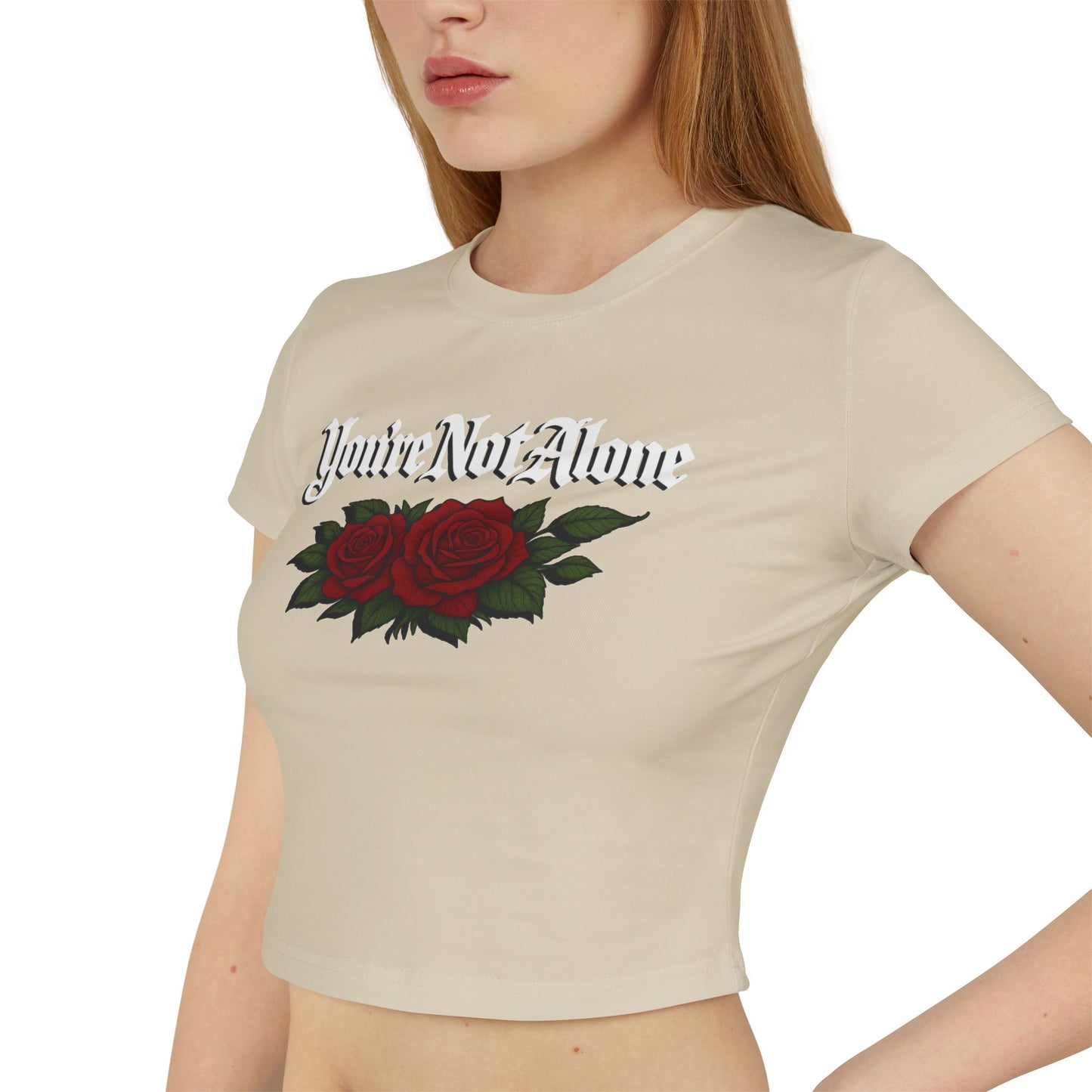 You're Not Alone Women's Baby Tee (Black) - Roses