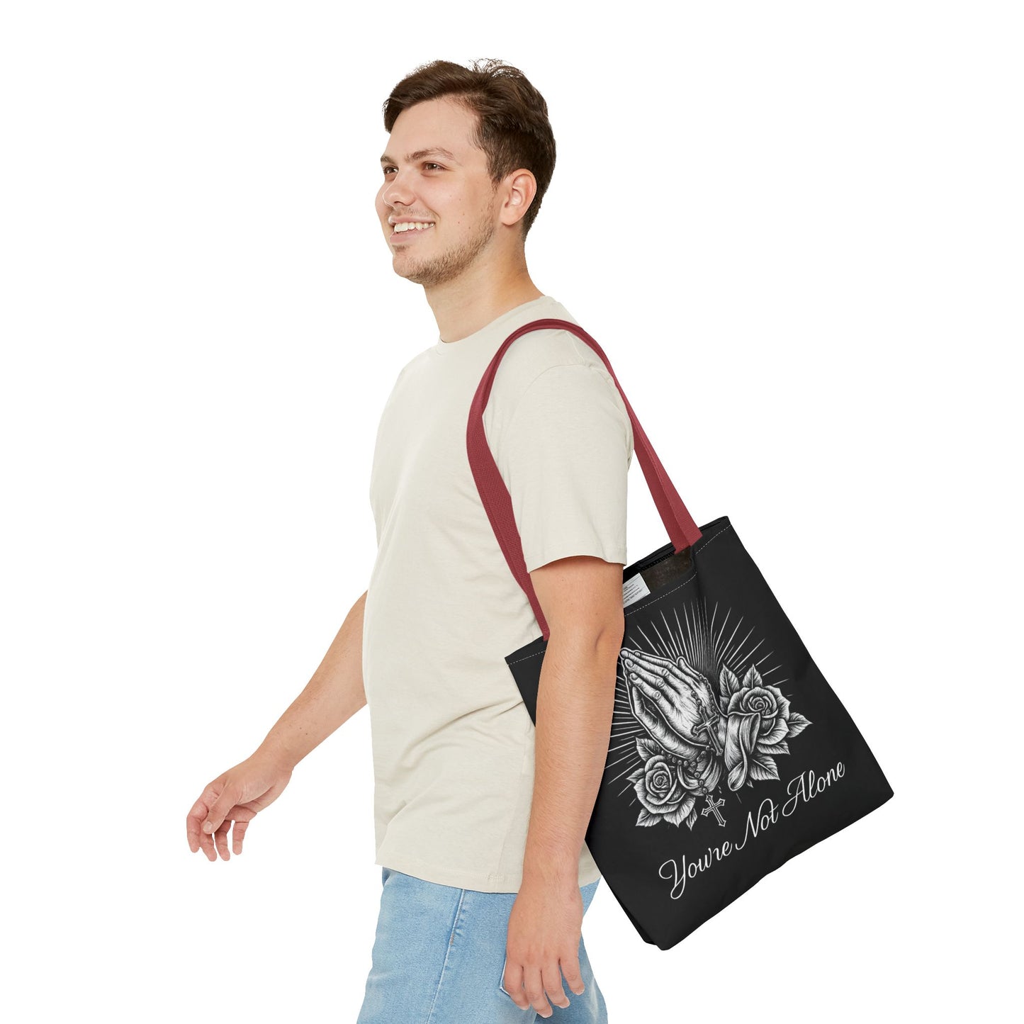 You're Not Alone Tote Bag – Praying Hands Edition
