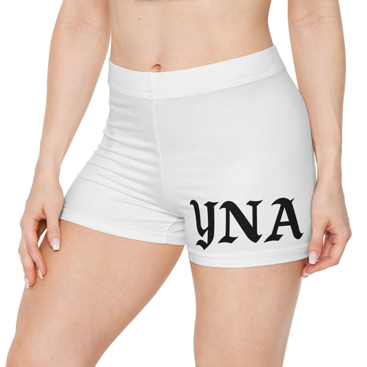 YNA Signature Compression Shorts – Bold Old English Logo | Performance Fit (White)