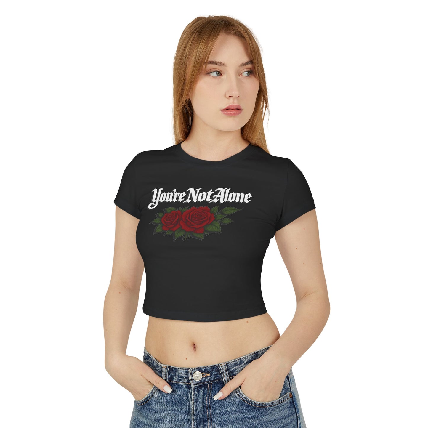 You're Not Alone Women's Baby Tee (Black) - Roses