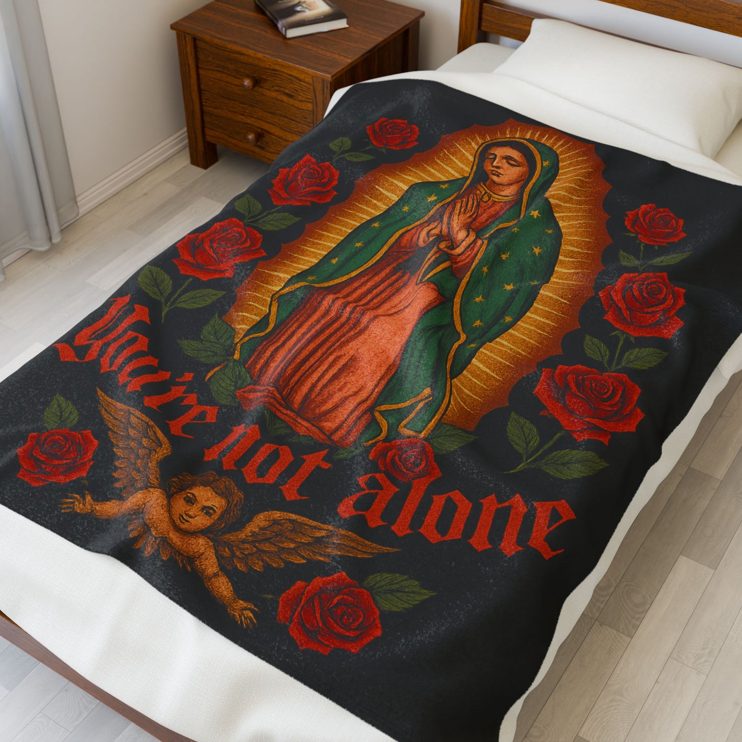 Velveteen Blanket — Our Lady of Guadalupe "You're Not Alone" Plush Throw