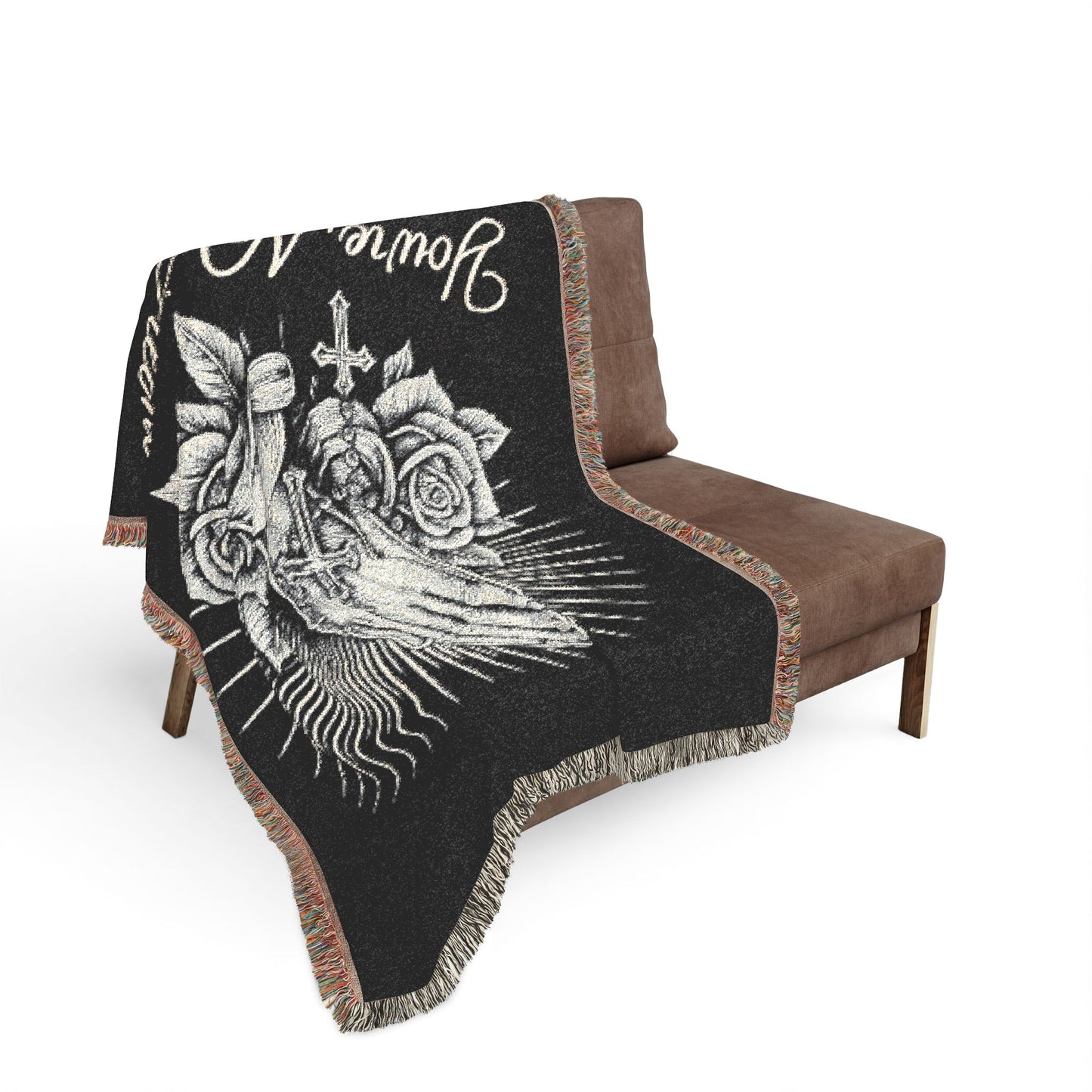 Prayer Hands Woven Blanket — You're Not Alone Throw with Roses & Rays
