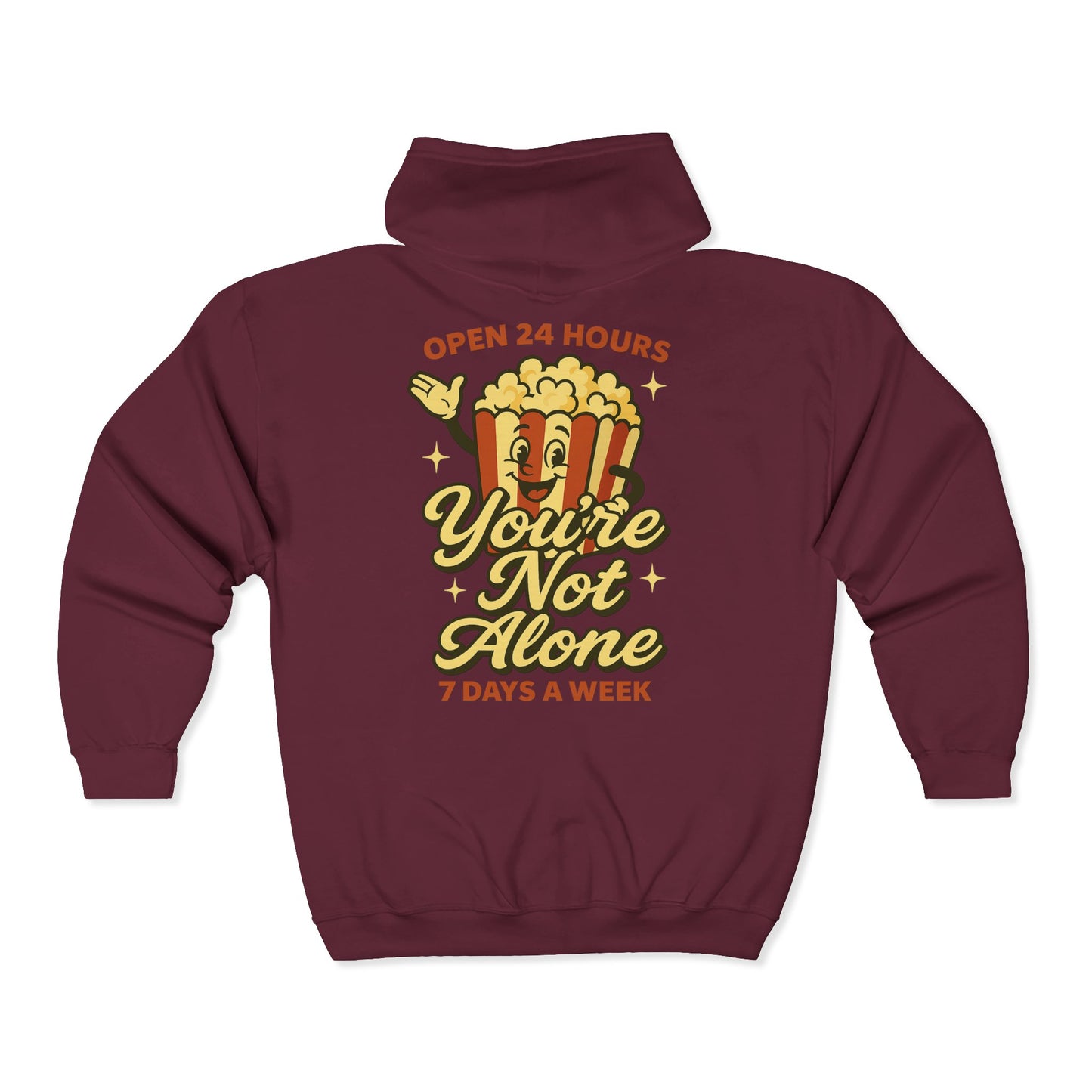 Open 24 Hours Full Zip Up Hoodie Popcorn Edition