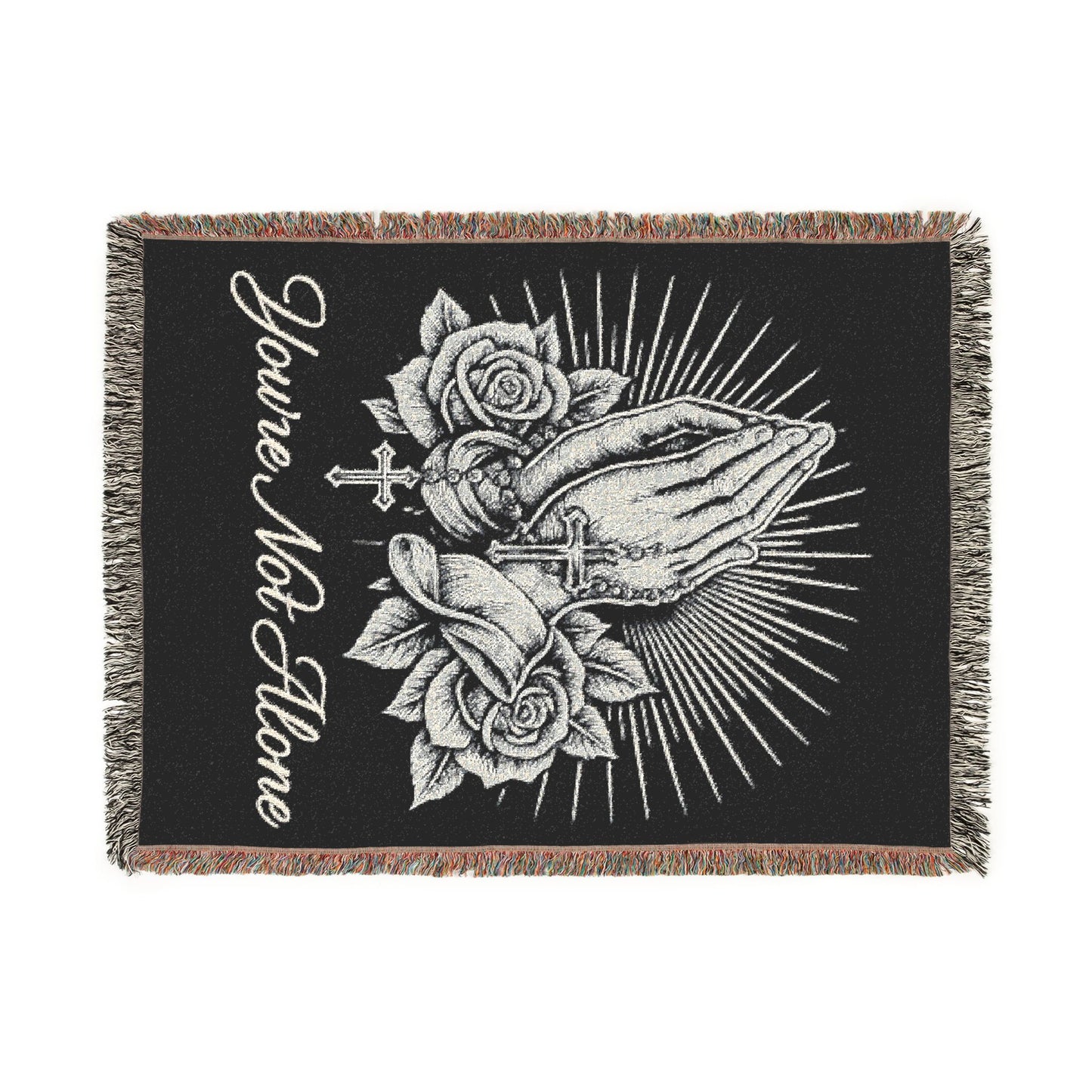 Prayer Hands Woven Blanket — You're Not Alone Throw with Roses & Rays