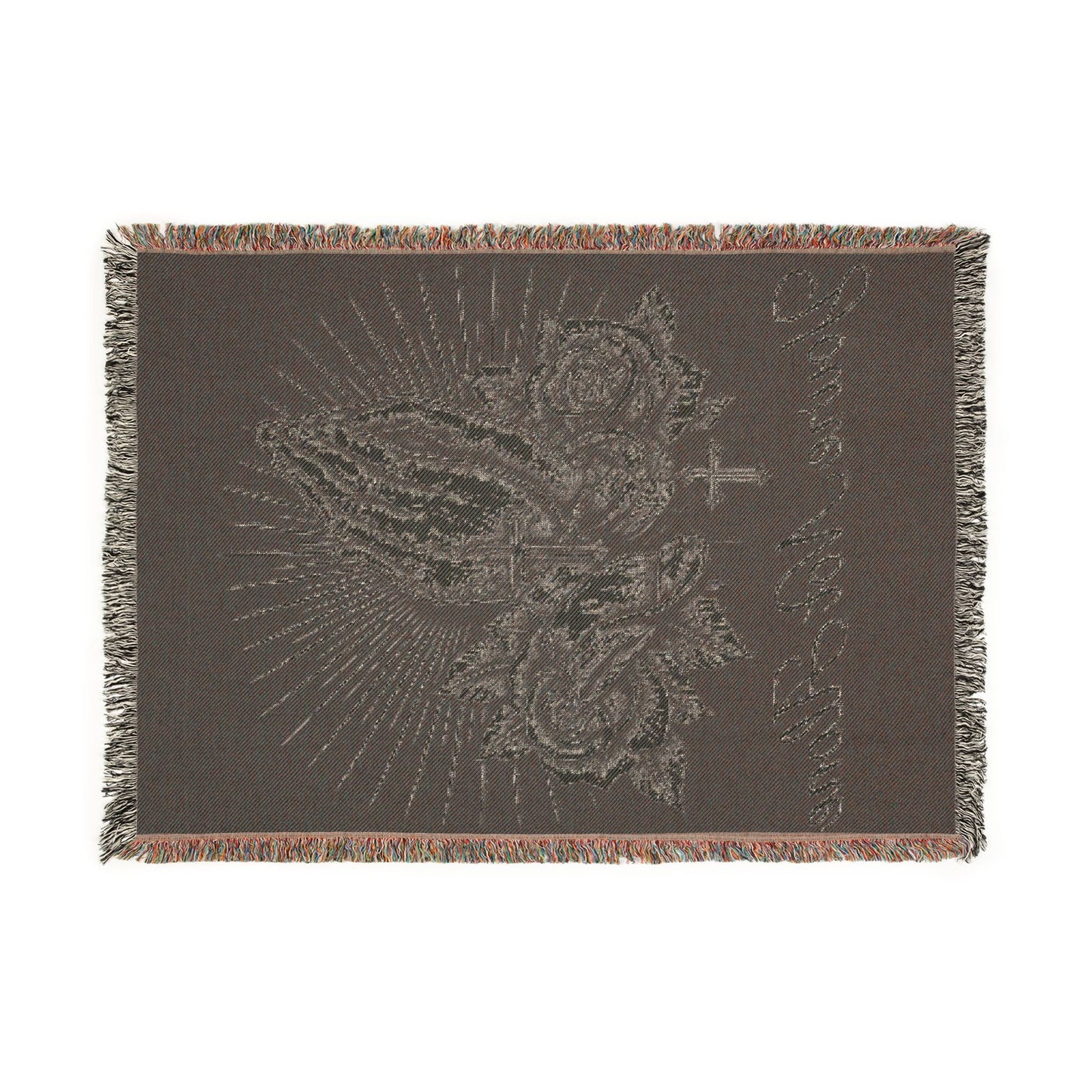 Prayer Hands Woven Blanket — You're Not Alone Throw with Roses & Rays
