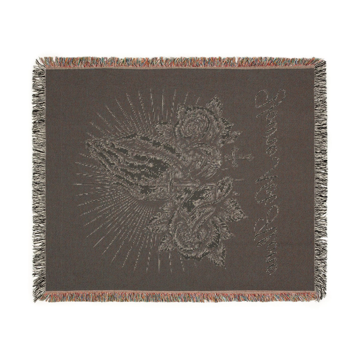 Prayer Hands Woven Blanket — You're Not Alone Throw with Roses & Rays