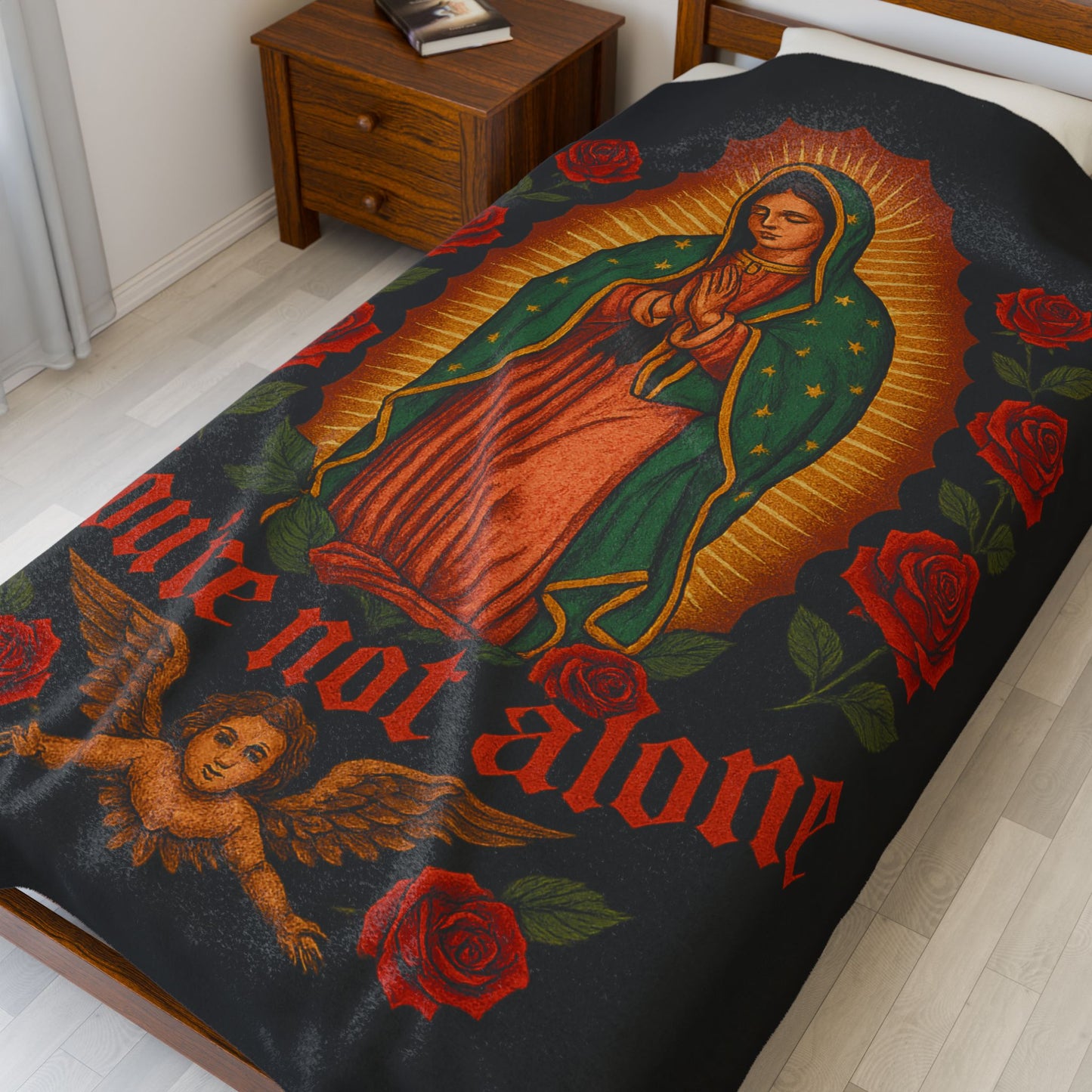 Velveteen Blanket — Our Lady of Guadalupe "You're Not Alone" Plush Throw