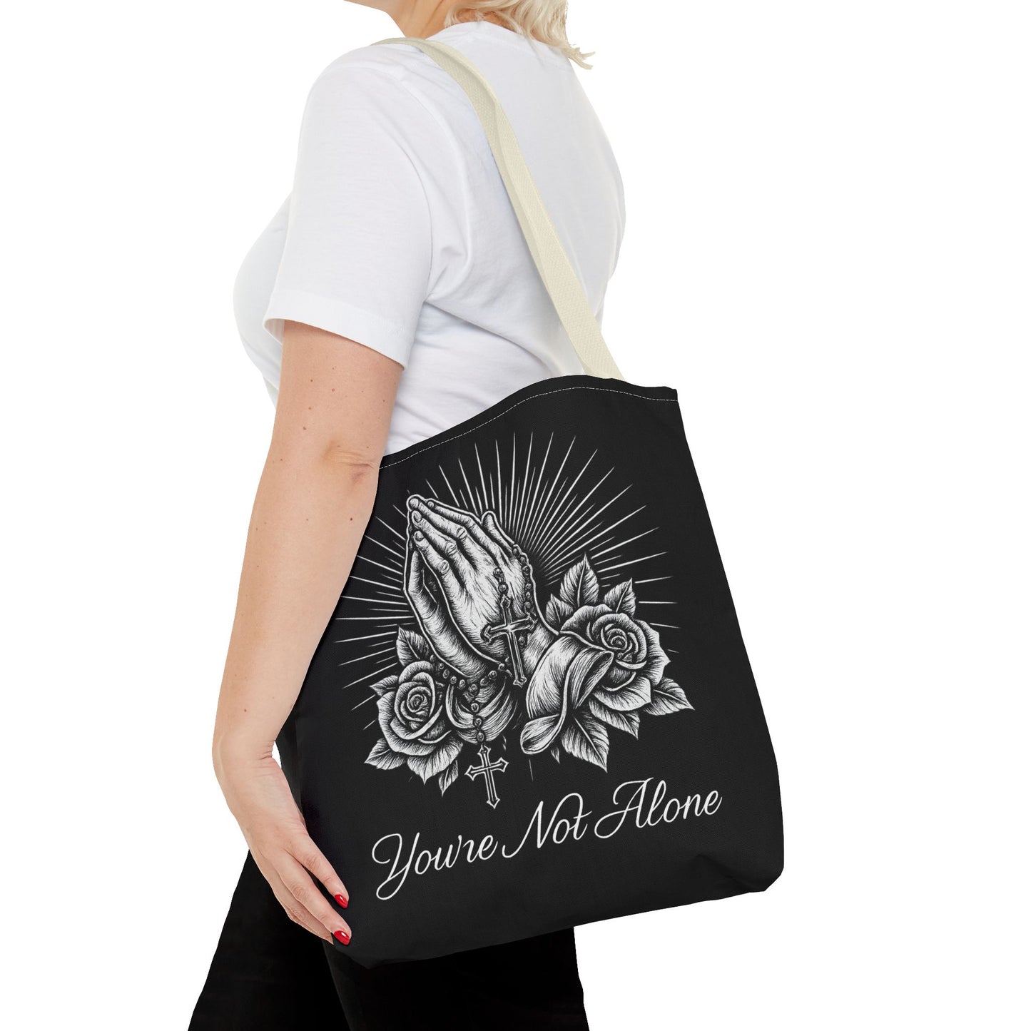 You're Not Alone Tote Bag – Praying Hands Edition