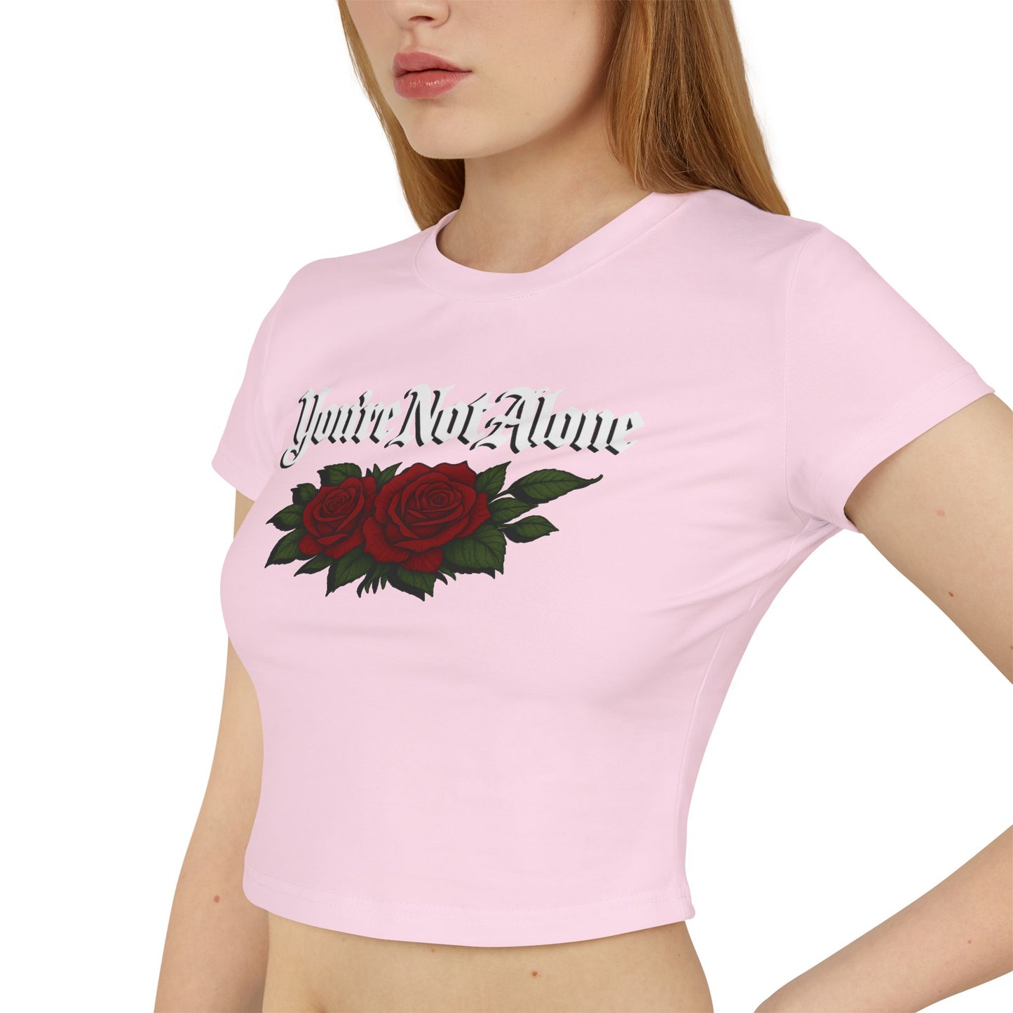 You're Not Alone Women's Baby Tee (Black) - Roses