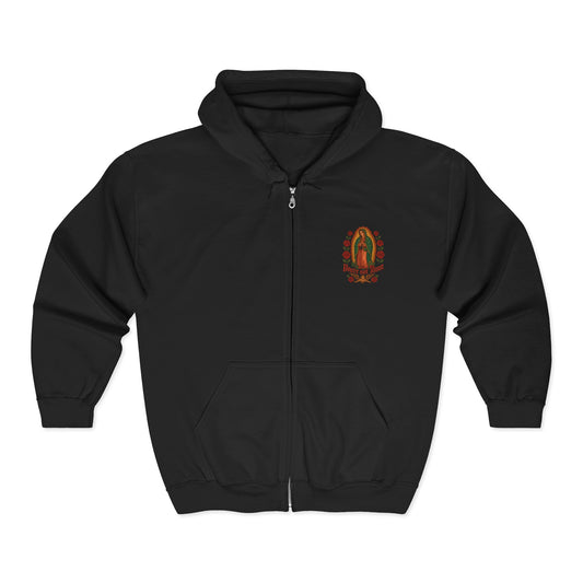 Lady of Guadalupe Full Zip Up Hooded Sweatshirt