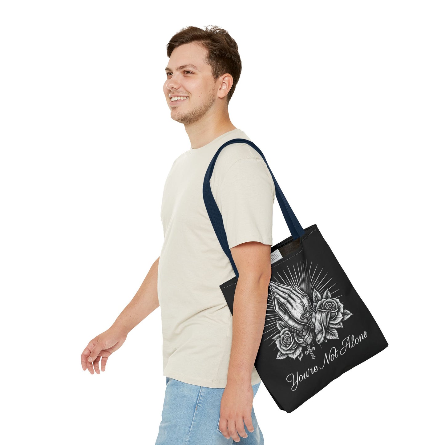 You're Not Alone Tote Bag – Praying Hands Edition