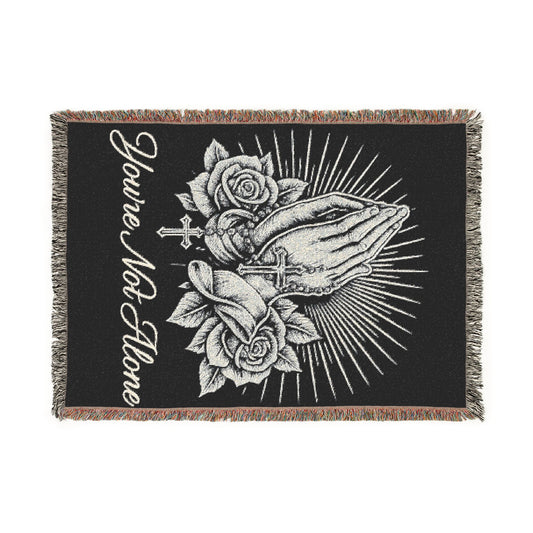 Prayer Hands Woven Blanket — You're Not Alone Throw with Roses & Rays