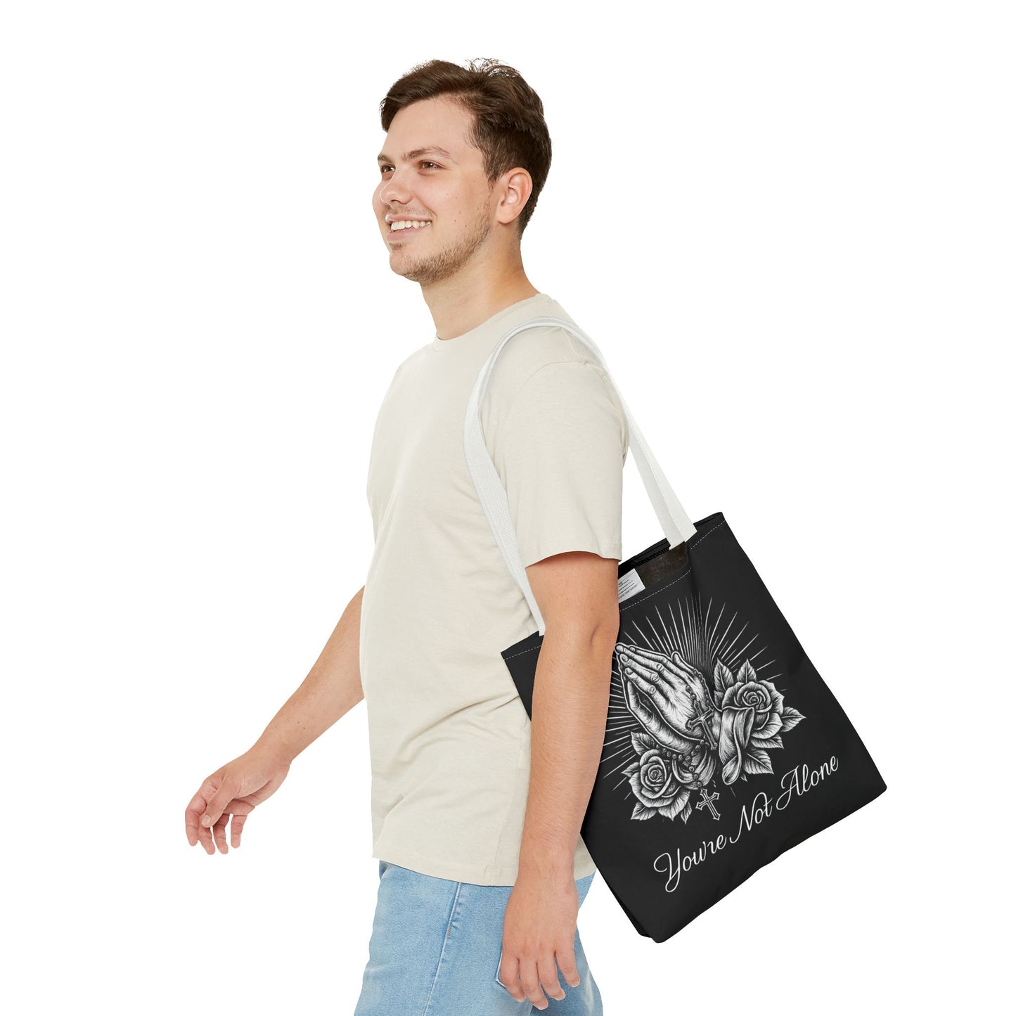 You're Not Alone Tote Bag – Praying Hands Edition