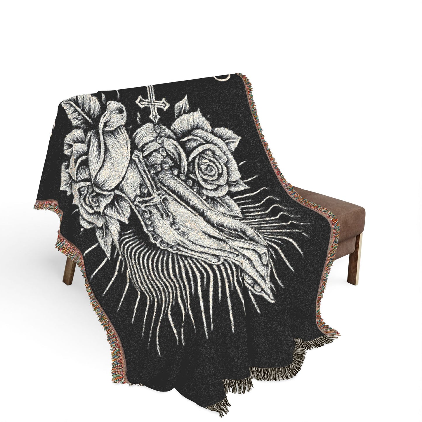 Prayer Hands Woven Blanket — You're Not Alone Throw with Roses & Rays