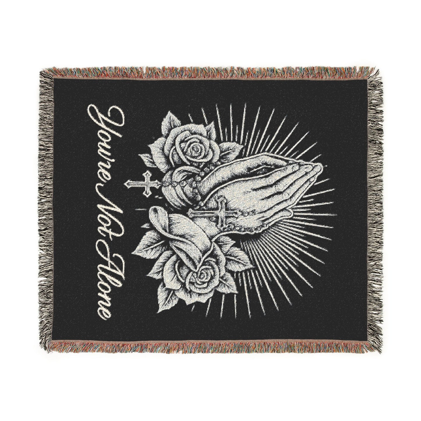 Prayer Hands Woven Blanket — You're Not Alone Throw with Roses & Rays
