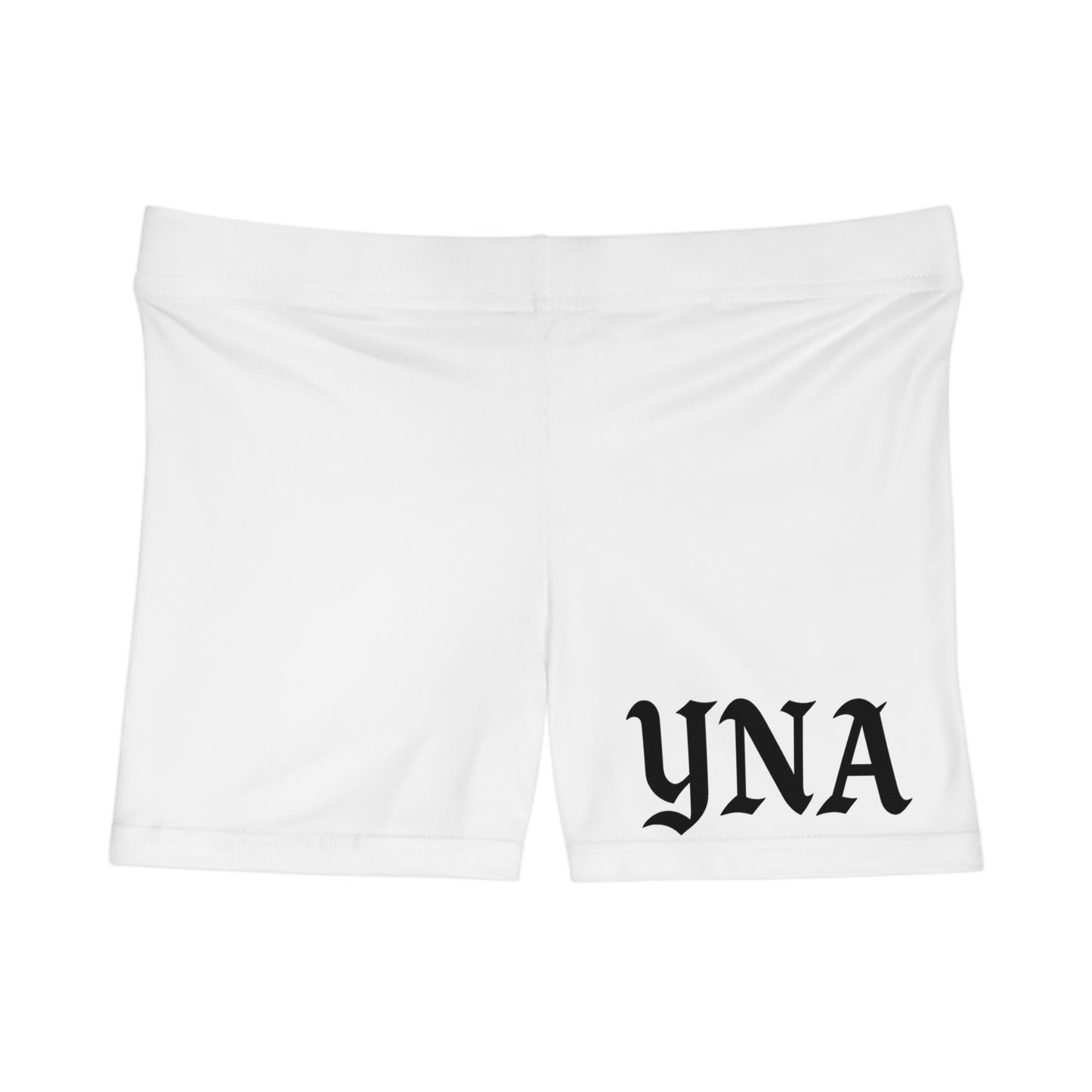 YNA Signature Compression Shorts – Bold Old English Logo | Performance Fit (White)